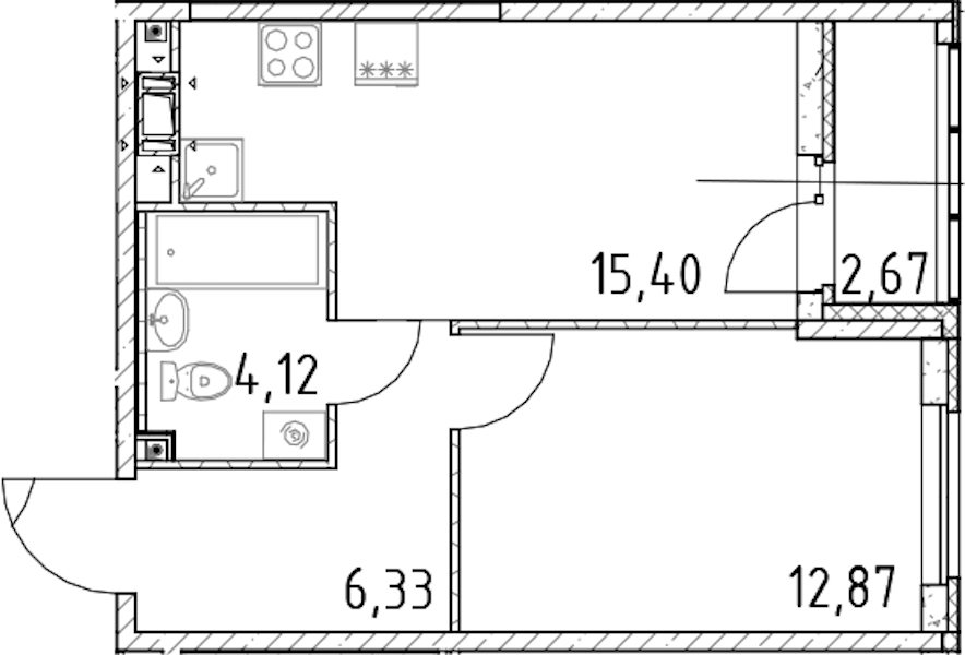 1-комнатная квартира 38.72 м², 13/17 эт., ЖК «Город Первых»